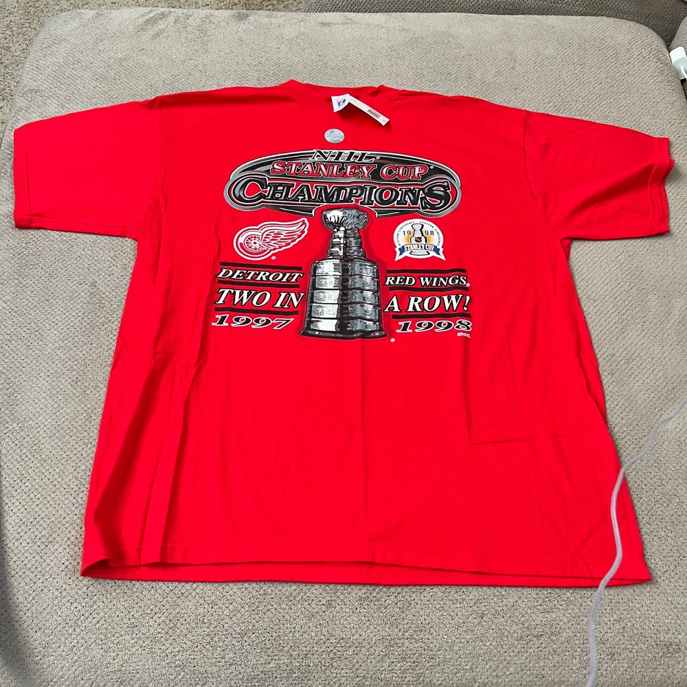 Vintage 1998‎ Detroit Red Wings Stanley Cup Champions T-Shirt Logo 7 Red 2XL NWT